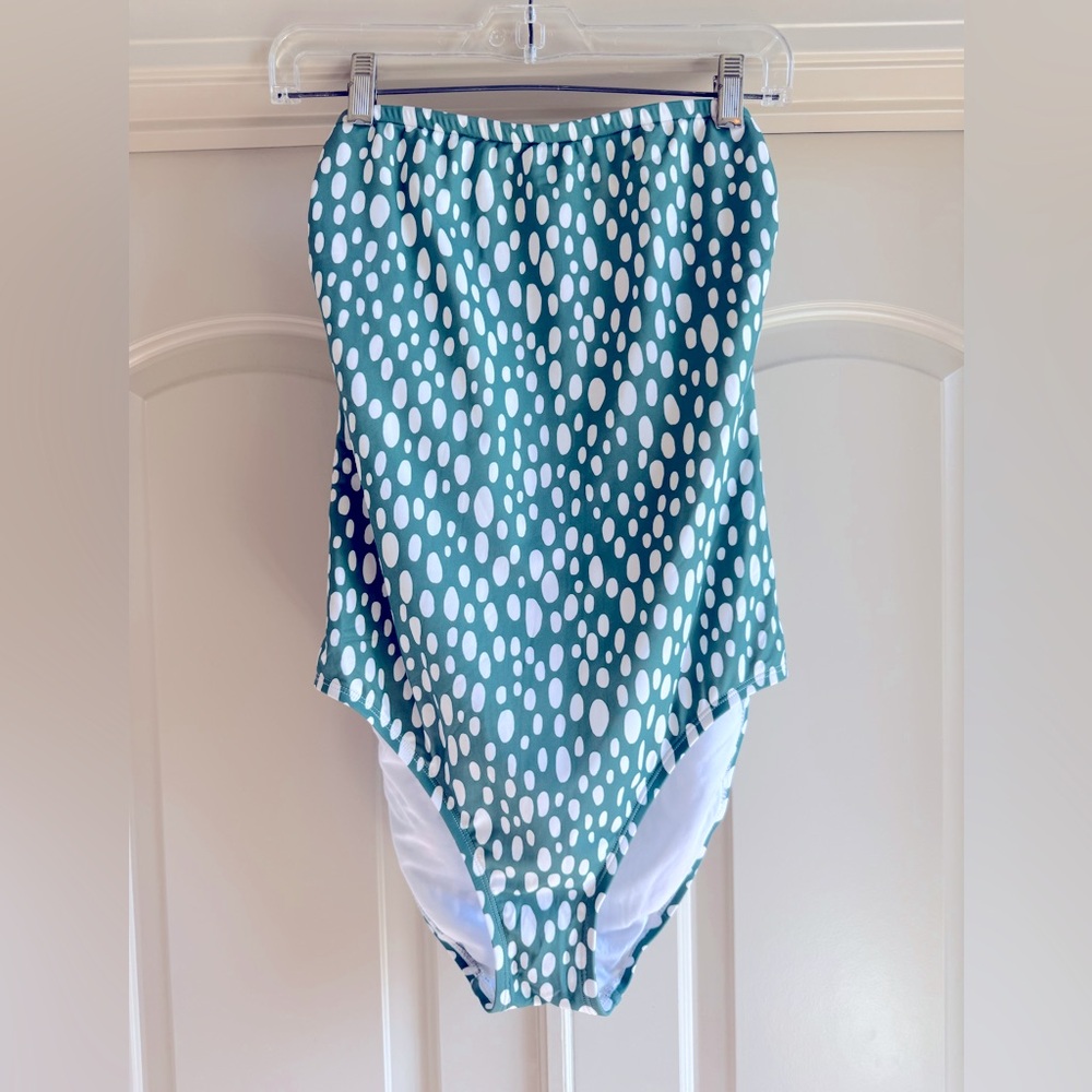Kona Sol Strapless Swimsuit in green and white dot